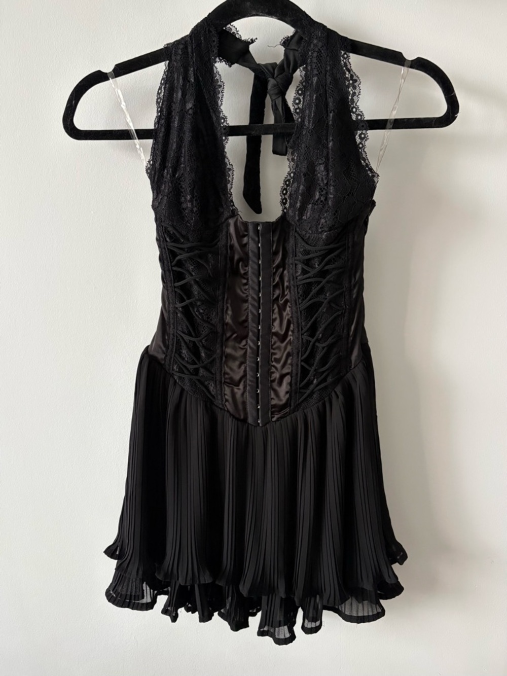 Outcast - Black Lace Halter Corset Mini Dress - Size XXS - Going Out Dress - Picture 2 of 5
